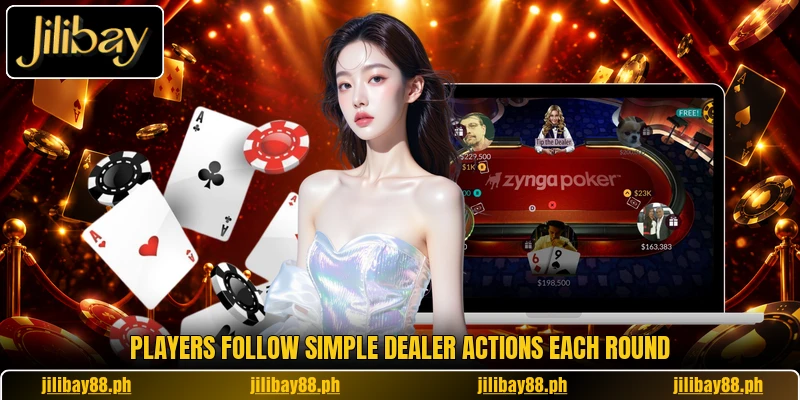 Players follow simple dealer actions each round Players follow simple dealer actions each round